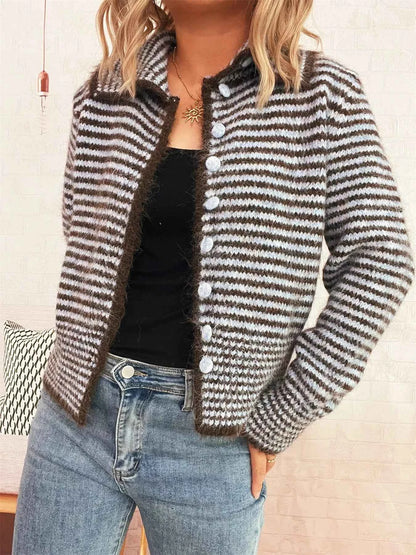 Striped Button-Up Long Sleeve Cardigan