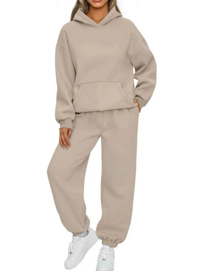 Full Size Kangaroo Pocket Hoodie and Joggers Set Plus Size