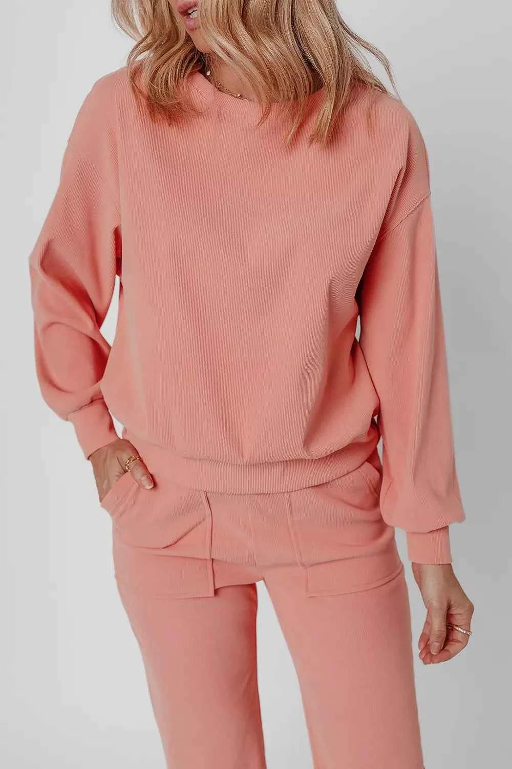 Ribbed Round Neck Top and Pants Set