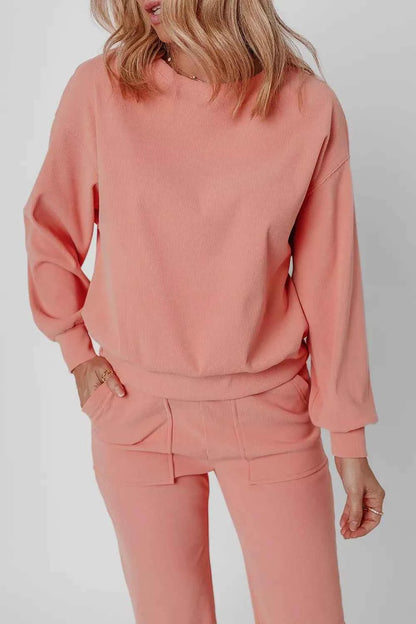 Ribbed Round Neck Top and Pants Set