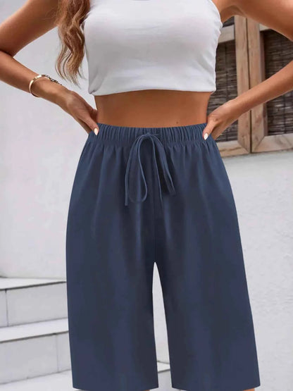 Casual Drawstring Wide Leg Shorts