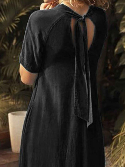 V-Neck Short Sleeve Dress with Pockets