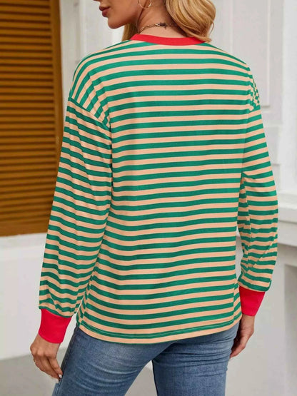 Striped Round Neck Long Sleeve T-Shirt