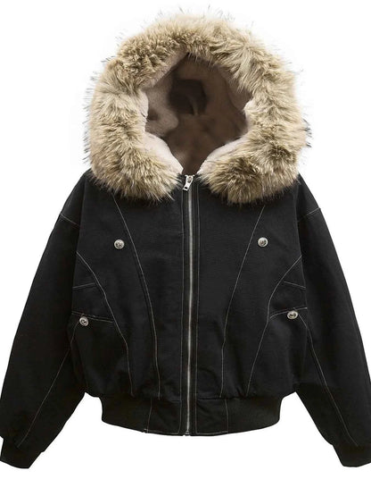 Men's Faux Fur Hooded Zip Up Jacket