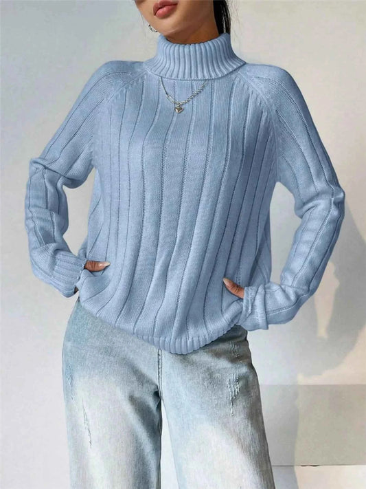 Ribbed Turtleneck Long Sleeve Sweater