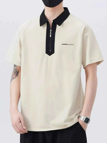 Men's Plus Size Quarter Zip Short Sleeve Polo