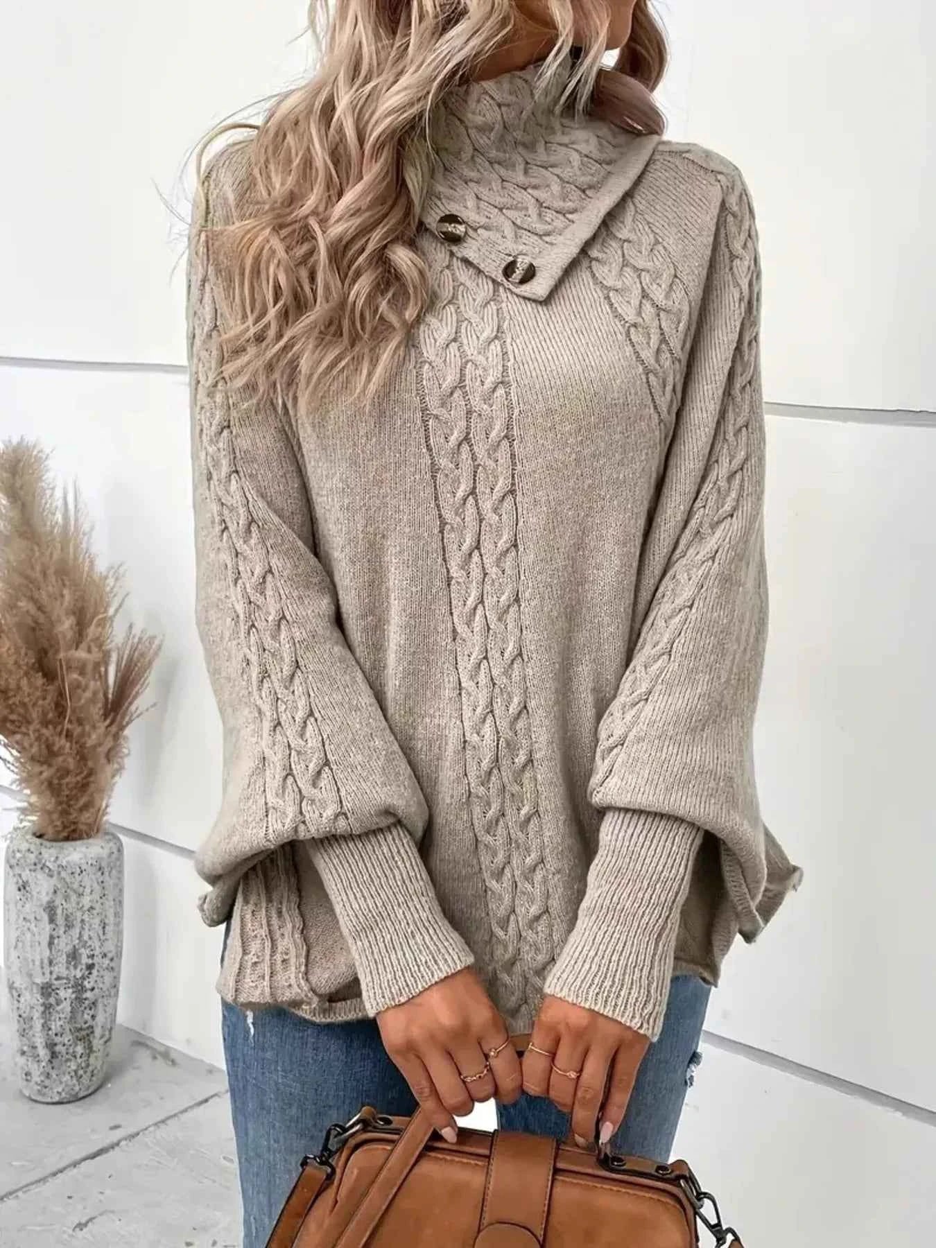 Cable Knit Button Detail Sweater