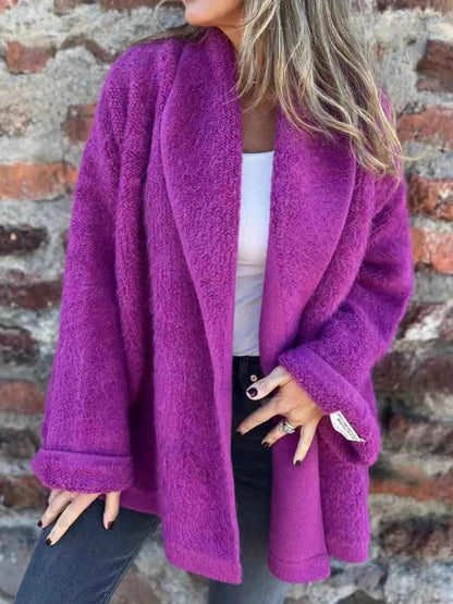 Open Front Long Sleeve Fluffy Jacket