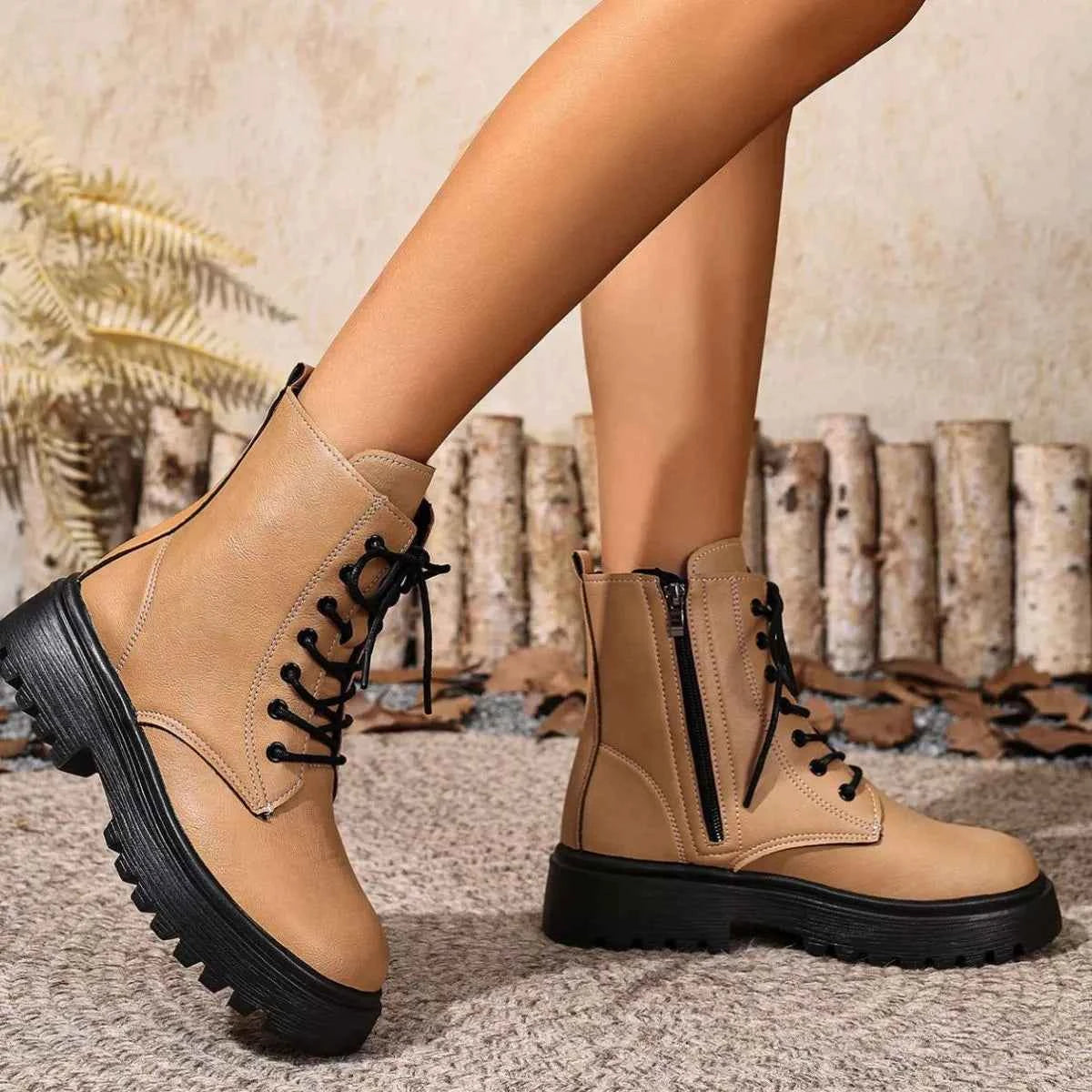 Round Toe Block Heels Boots