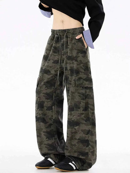 Men's Plus Size Drawstring Camouflage Wide Leg Pants