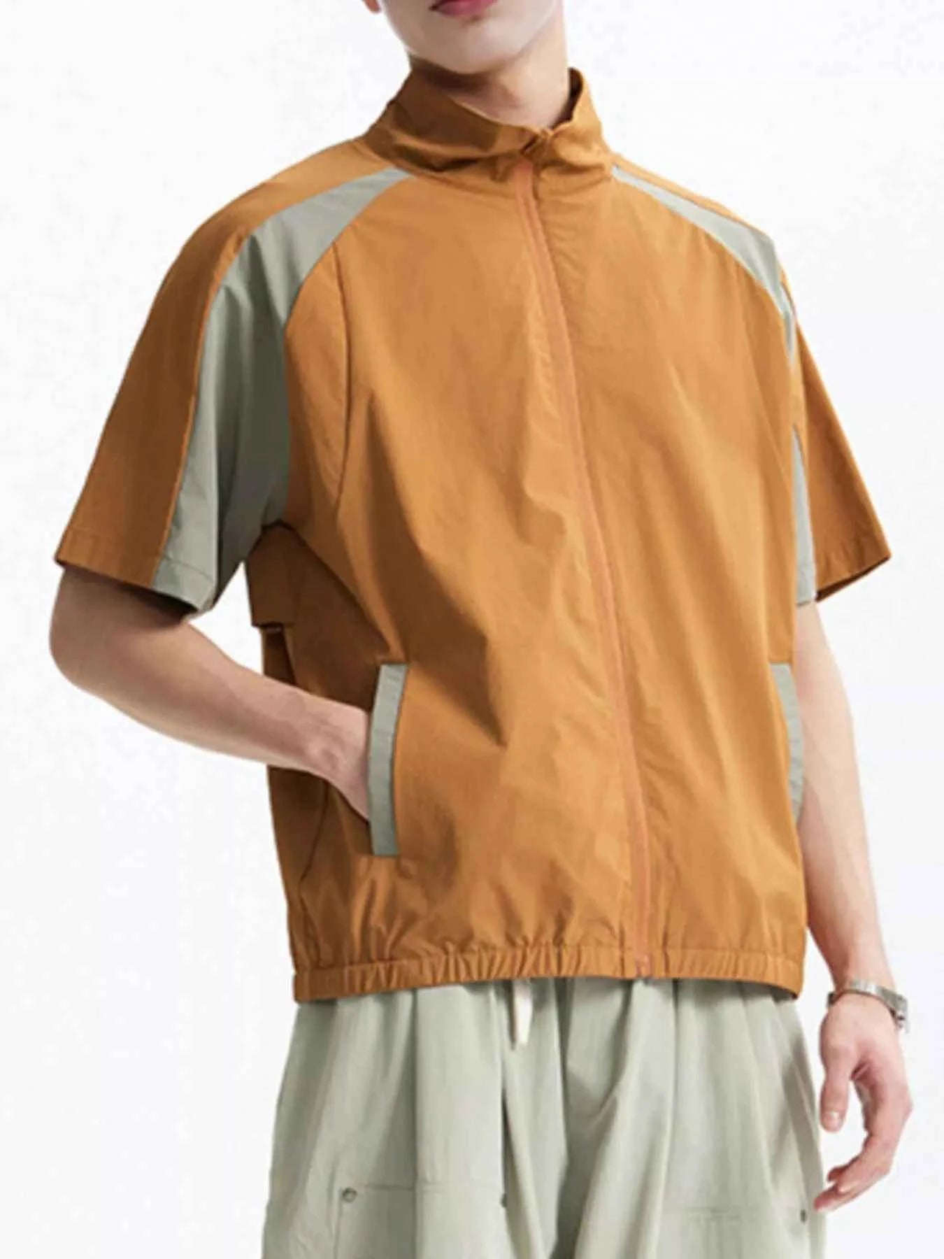 Men's Color Block Zip Up Short Sleeve Jacket