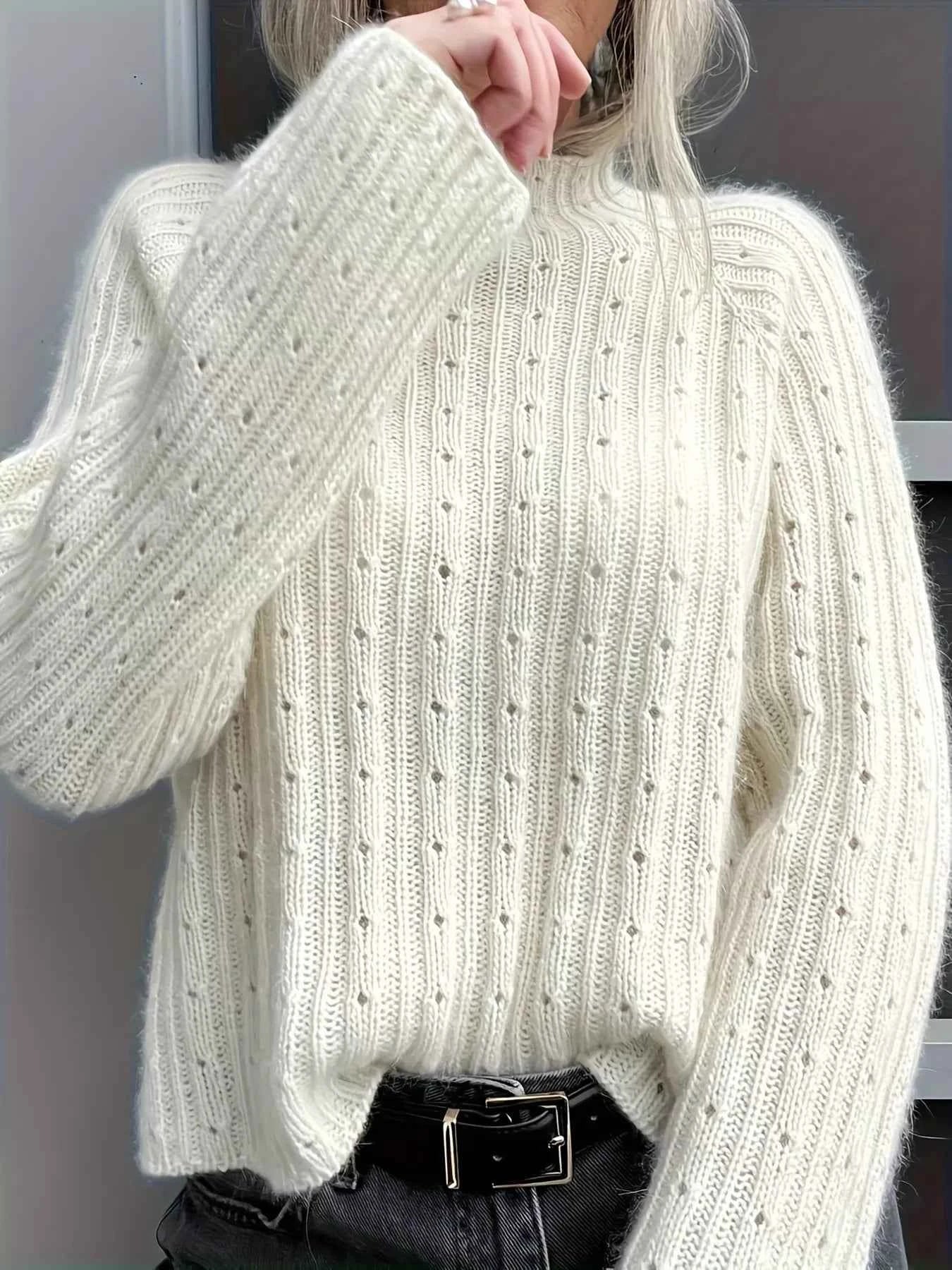 Mock Neck Eyelet Knit Top