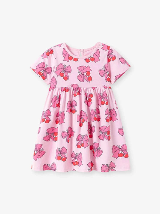 Children's Cherry Bowknot Print Ruffle Hem Dress