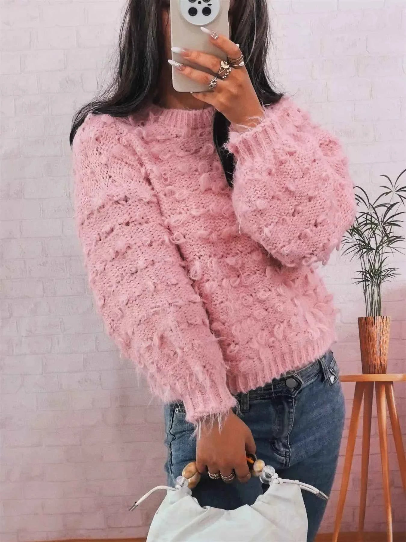 Chunky Round Neck Long Sleeve Sweater