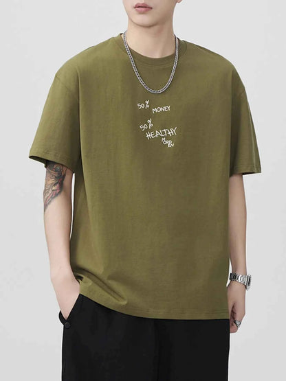 Men's Plus Size Letter Round Neck Short Sleeve T-Shirt