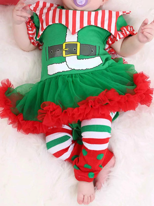 Children's Christmas One-Piece Dress 3 Piece Set