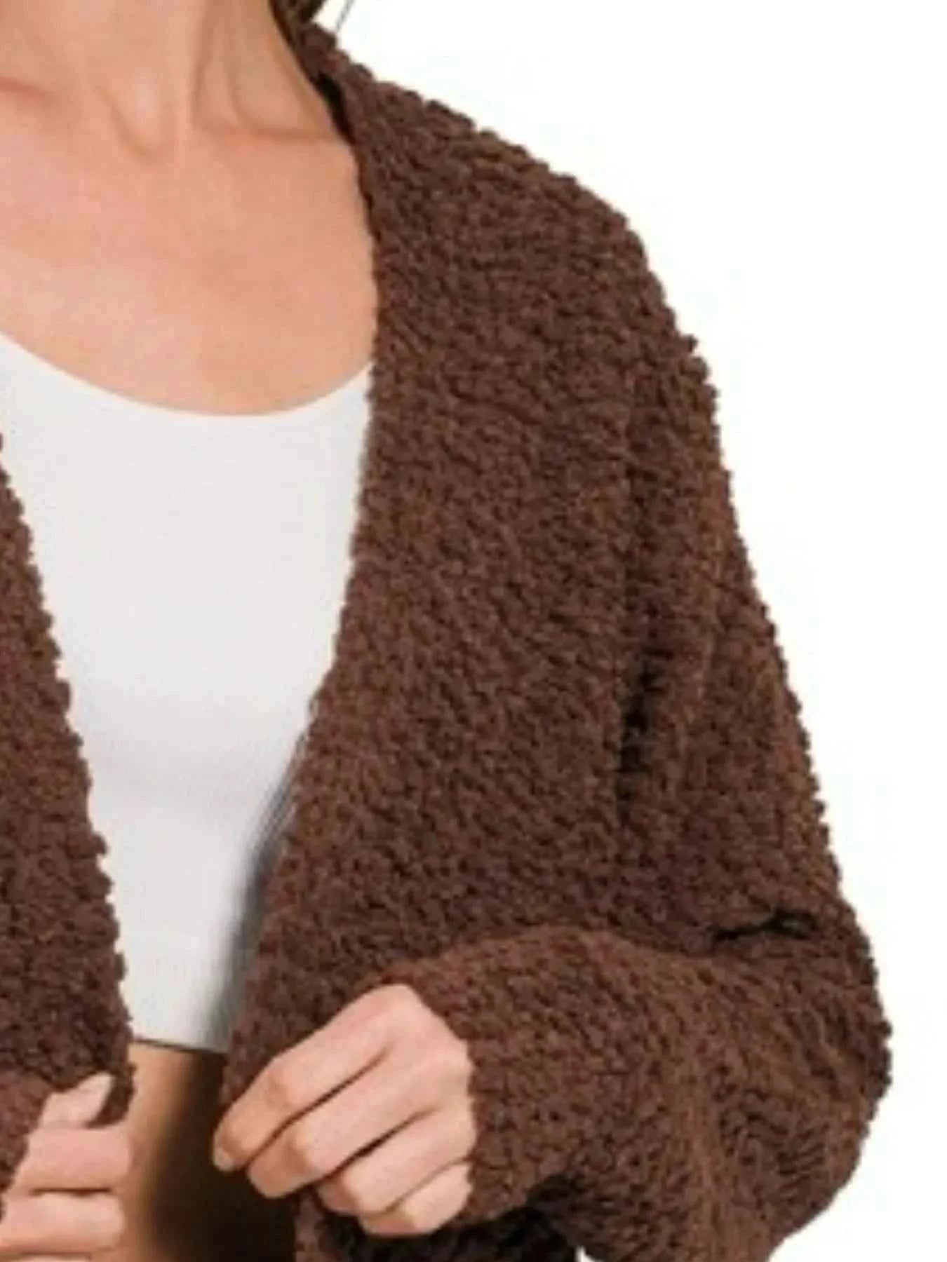 Zenana Long Sleeve Popcorn Sweater Cardigan with Pockets