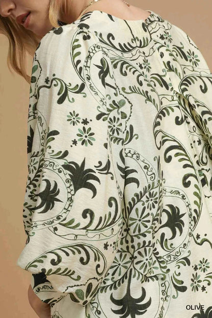 Umgee Boho Printed Balloon Sleeve Mini Dress