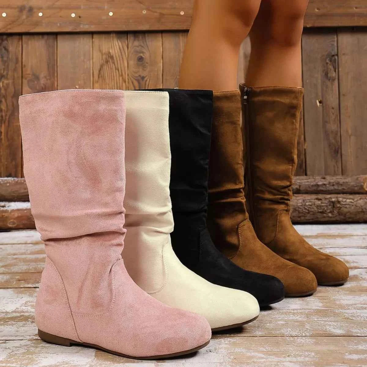 Round Toe Side Zip Boots