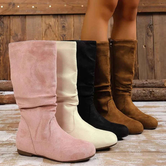 Round Toe Side Zip Boots