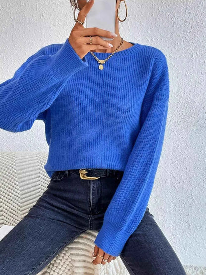 Ribbed Knit Dropped Shoulder Sweater