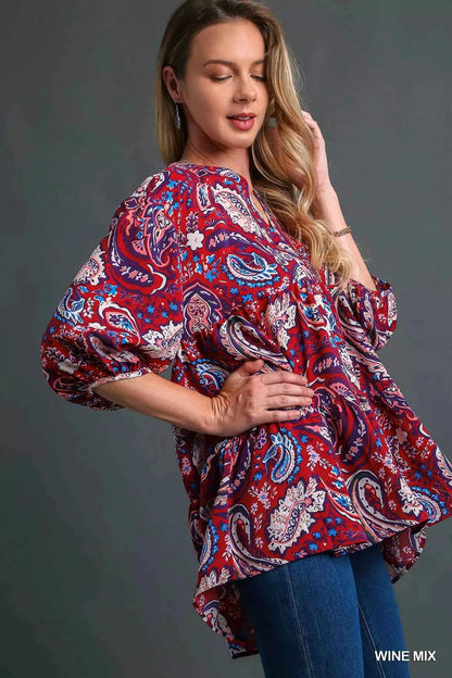 Umgee Mix Paisley Boho Tunic Blouse