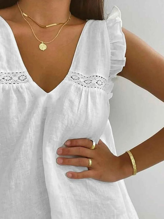 Ruffled V-Neck Top and Shorts Set