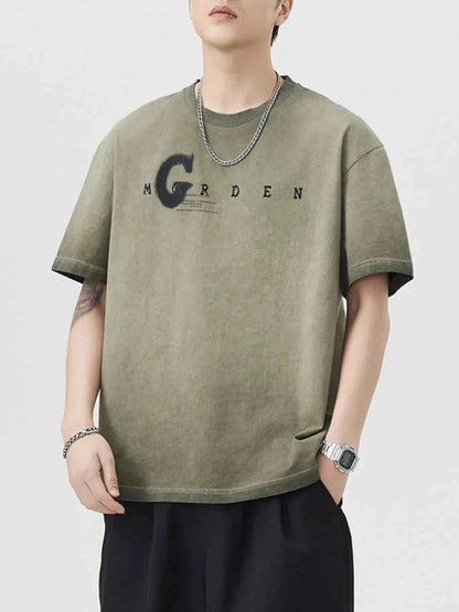 Men's Plus Size Letter Round Neck Short Sleeve T-Shirt