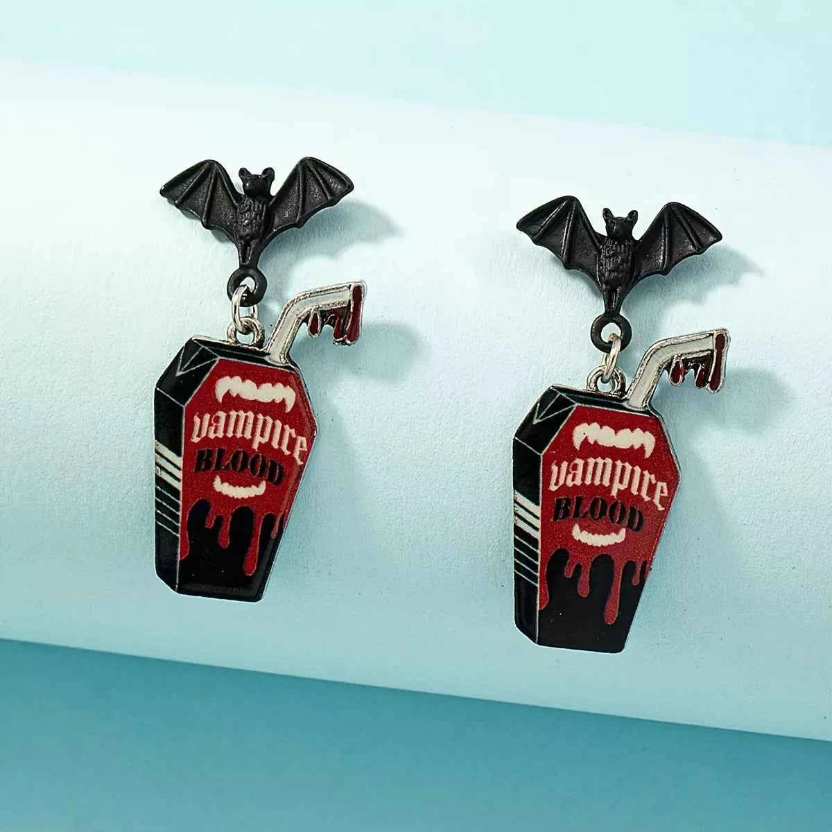 Halloween Gothic Vampire Coffin Bat Wing Drop Earrings
