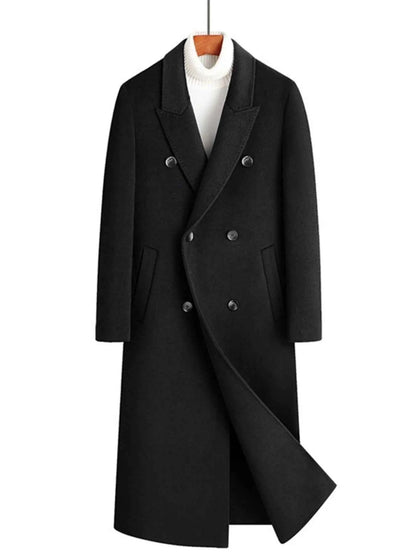 Men's Plus Size Double-Breasted Long Wool Coat