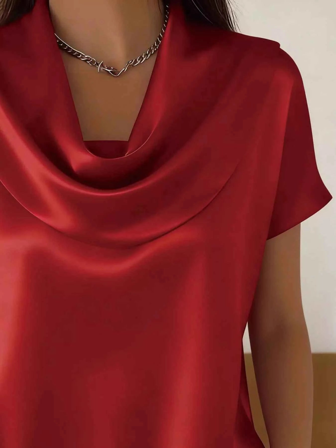 Cowl Neck Short Sleeve Blouse