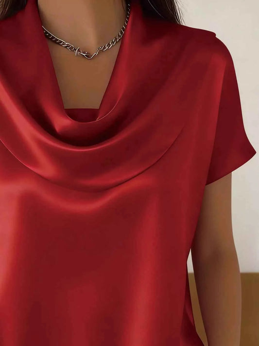 Cowl Neck Short Sleeve Blouse