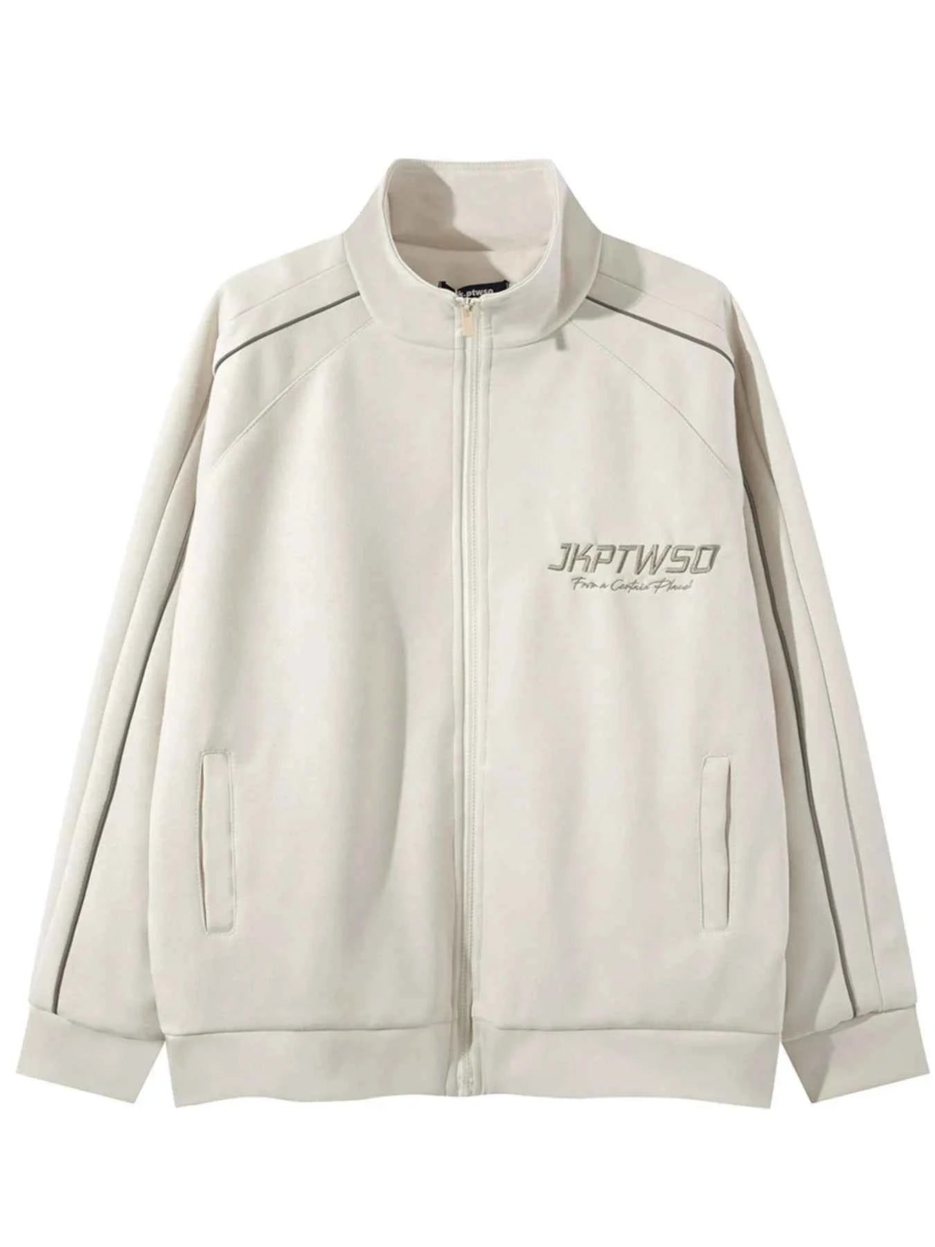 Men's Letter Graphic Track Jacket with Contrast Trim