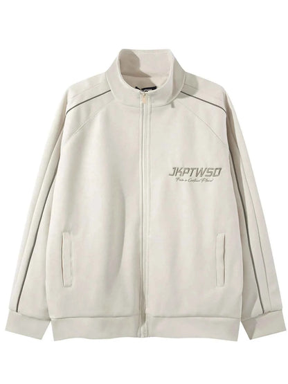 Men's Letter Graphic Track Jacket with Contrast Trim