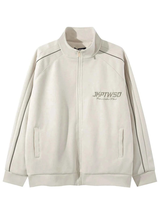 Men's Letter Graphic Track Jacket with Contrast Trim