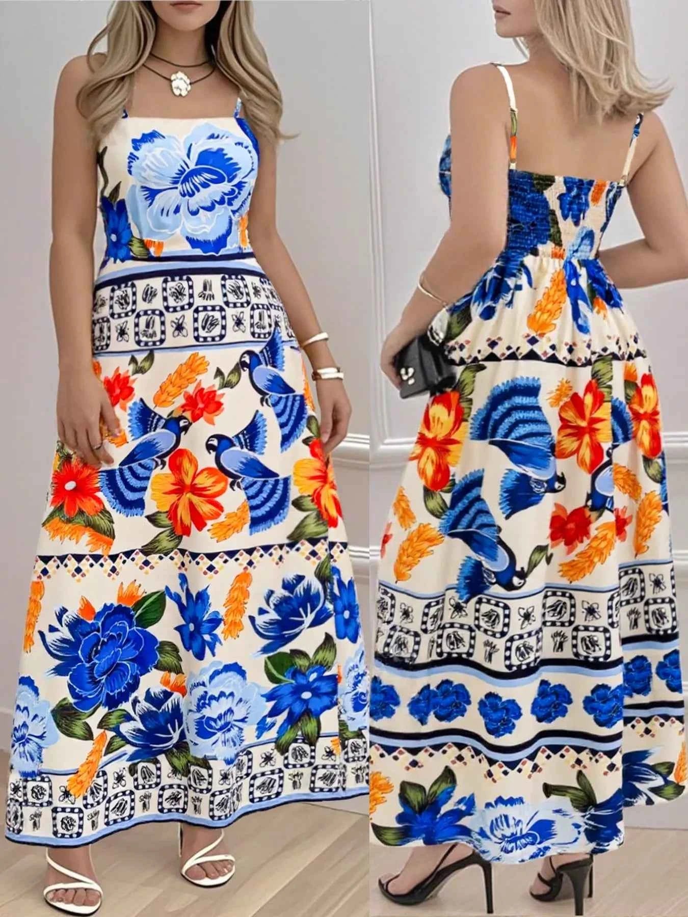 Plus Size Floral Print Spaghetti Strap Maxi Dress