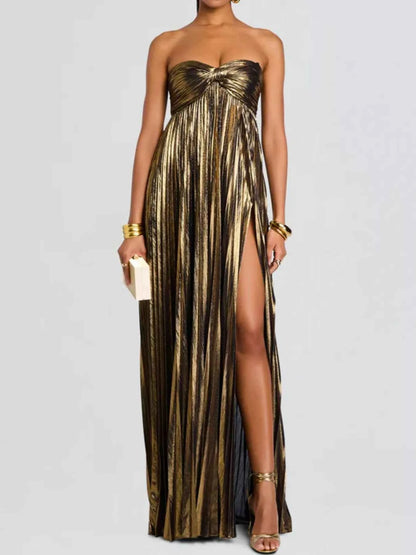 Split Sweetheart Neck Tube Maxi Dress