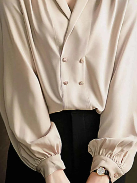 Ruched Front Decorative Button Long Sleeve Blouse