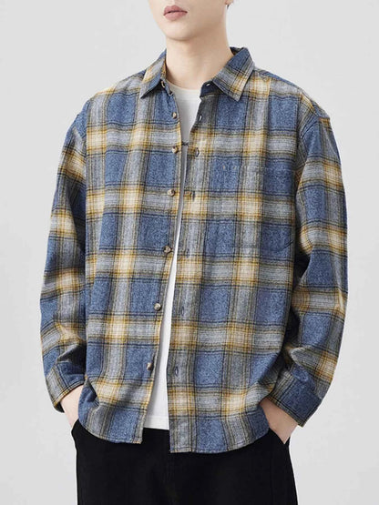 Men's Plus Size Plaid Button Up Long Sleeve Shirt
