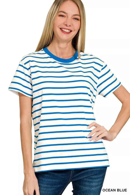 Zenana Striped Round Neck Short Sleeve T-Shirt