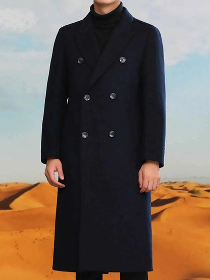 Men's Plus Size Double-Breasted Long Wool Coat