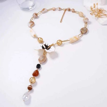 Alloy Dripping Oil Flower Resin Y-Shaped Necklace