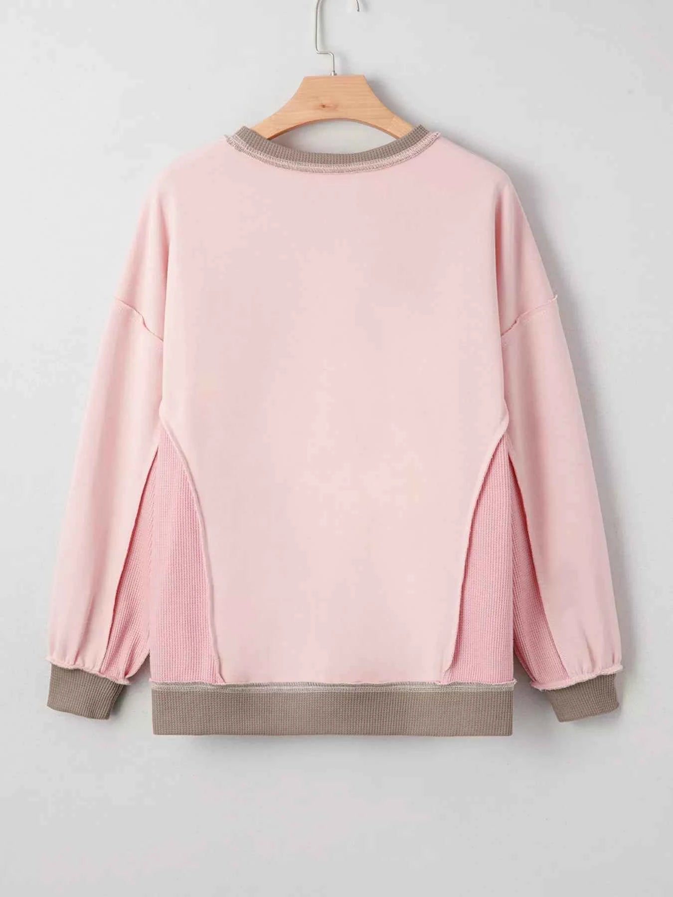 Waffle Color Block Patchwork Sequin Christmas Light Bulb Loose Sweatshirt