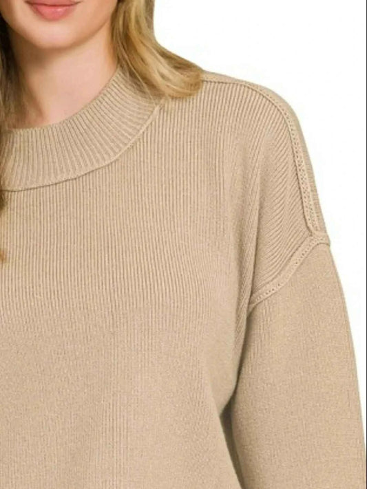 Zenana Wide Neck Band Drop Shoulder Sweater