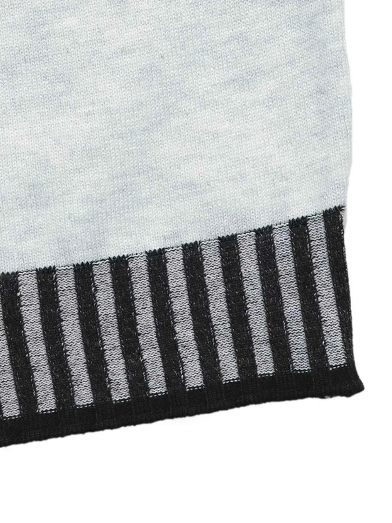 Striped Trim Tie Waist Sweater Dress