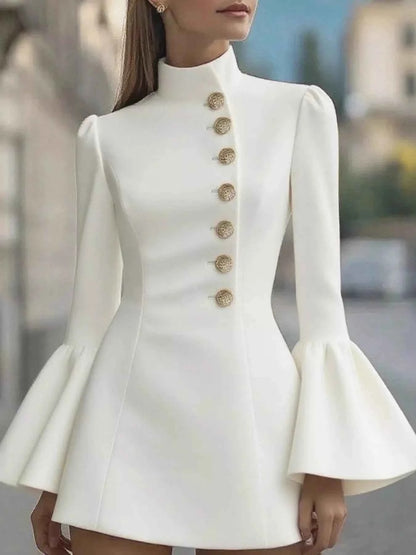 Bell Sleeve Mini Dress with Front Button