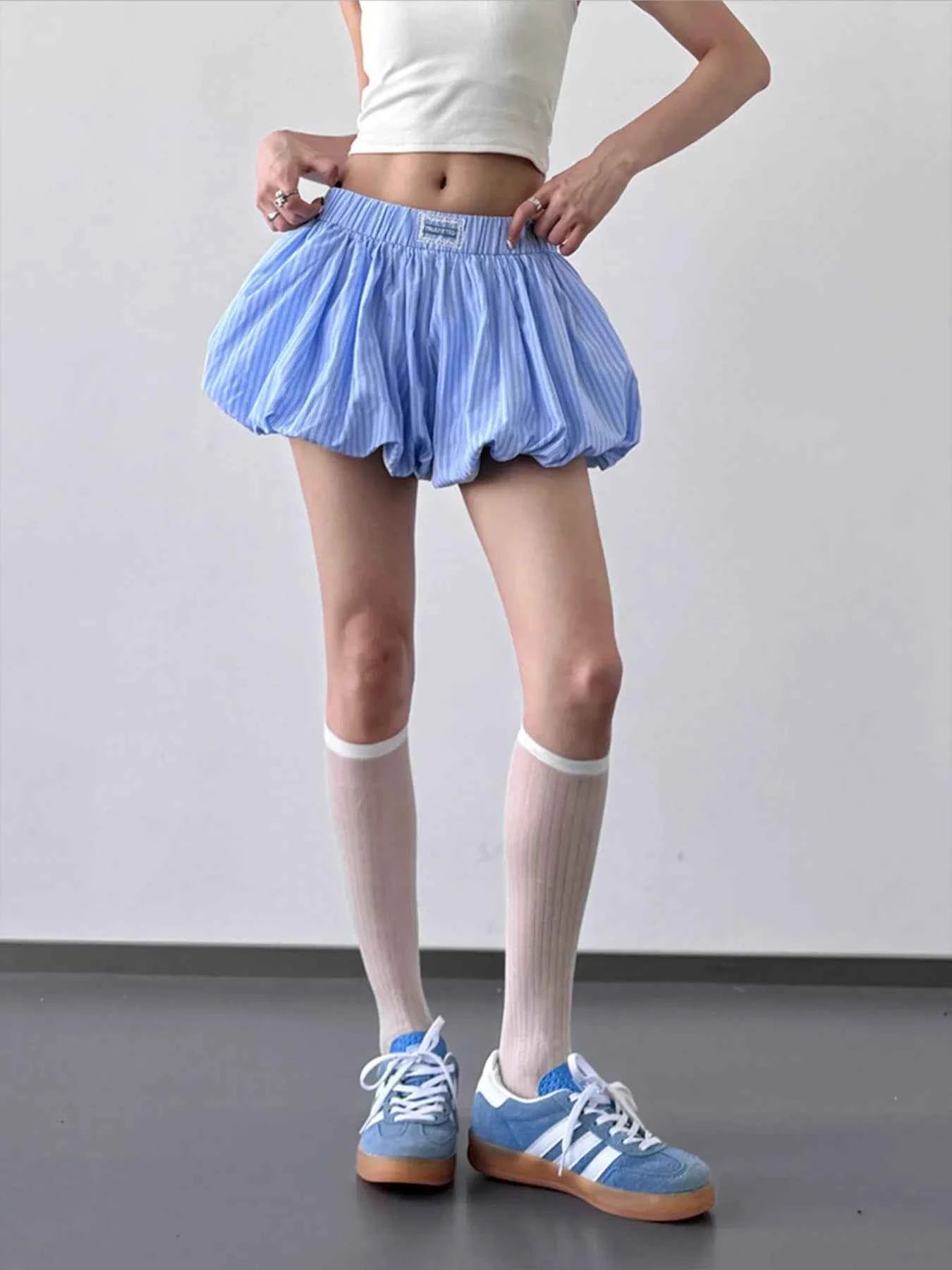 Striped Bubble Hem Casual Shorts