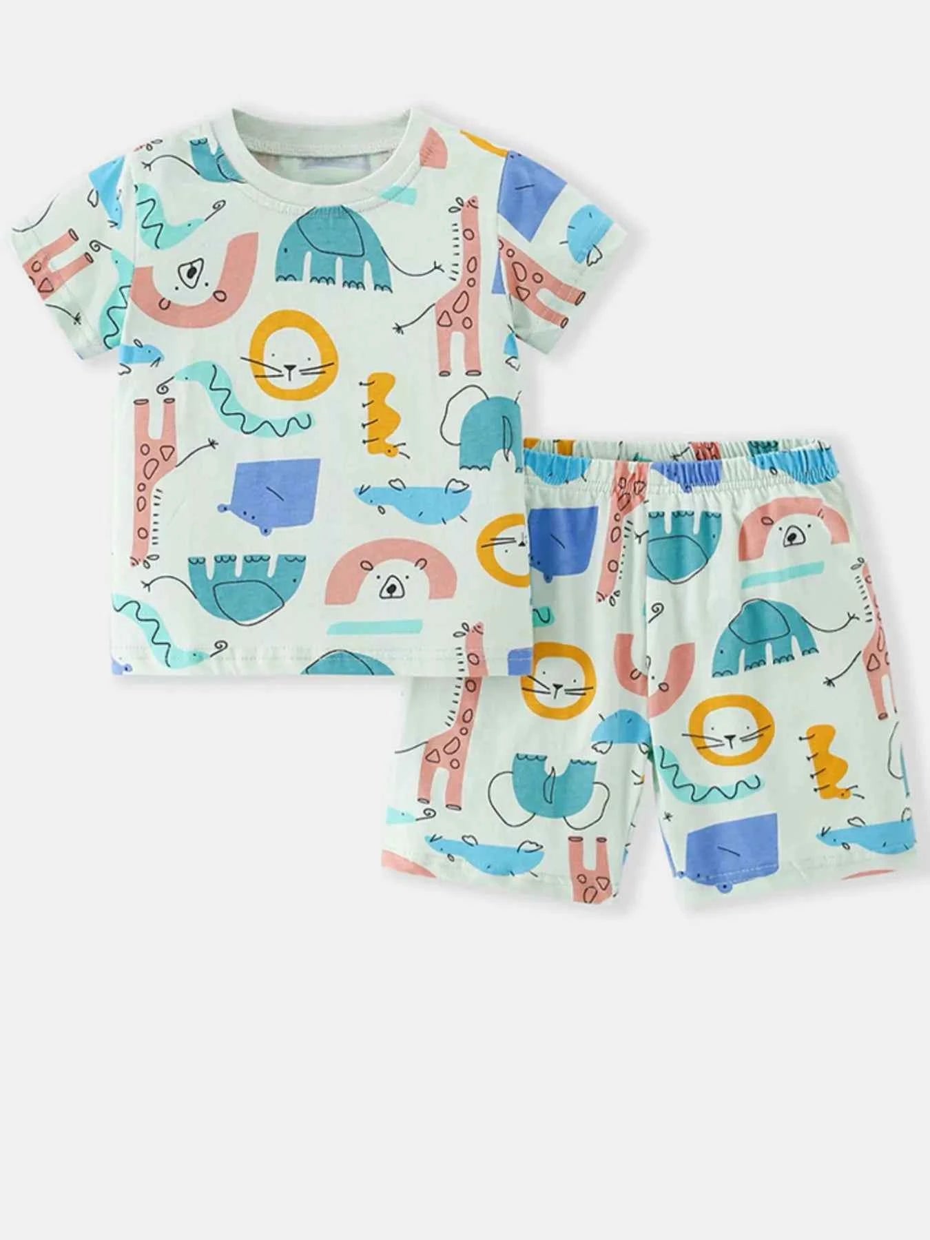 Children's Cute Cartoon Animal Print Top and Shorts Set