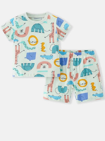 Children's Cute Cartoon Animal Print Top and Shorts Set