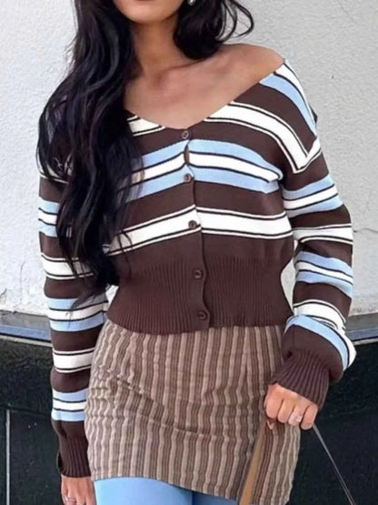 Striped Knit Cropped Cardigan